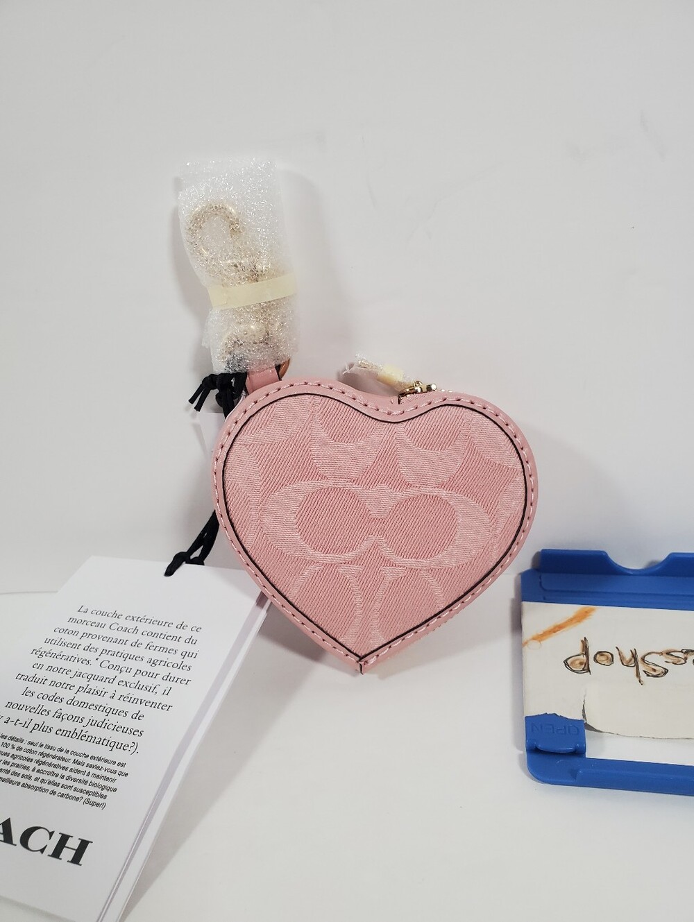Coach Heart Bag Charm In Light Pink Signature Denim NWT